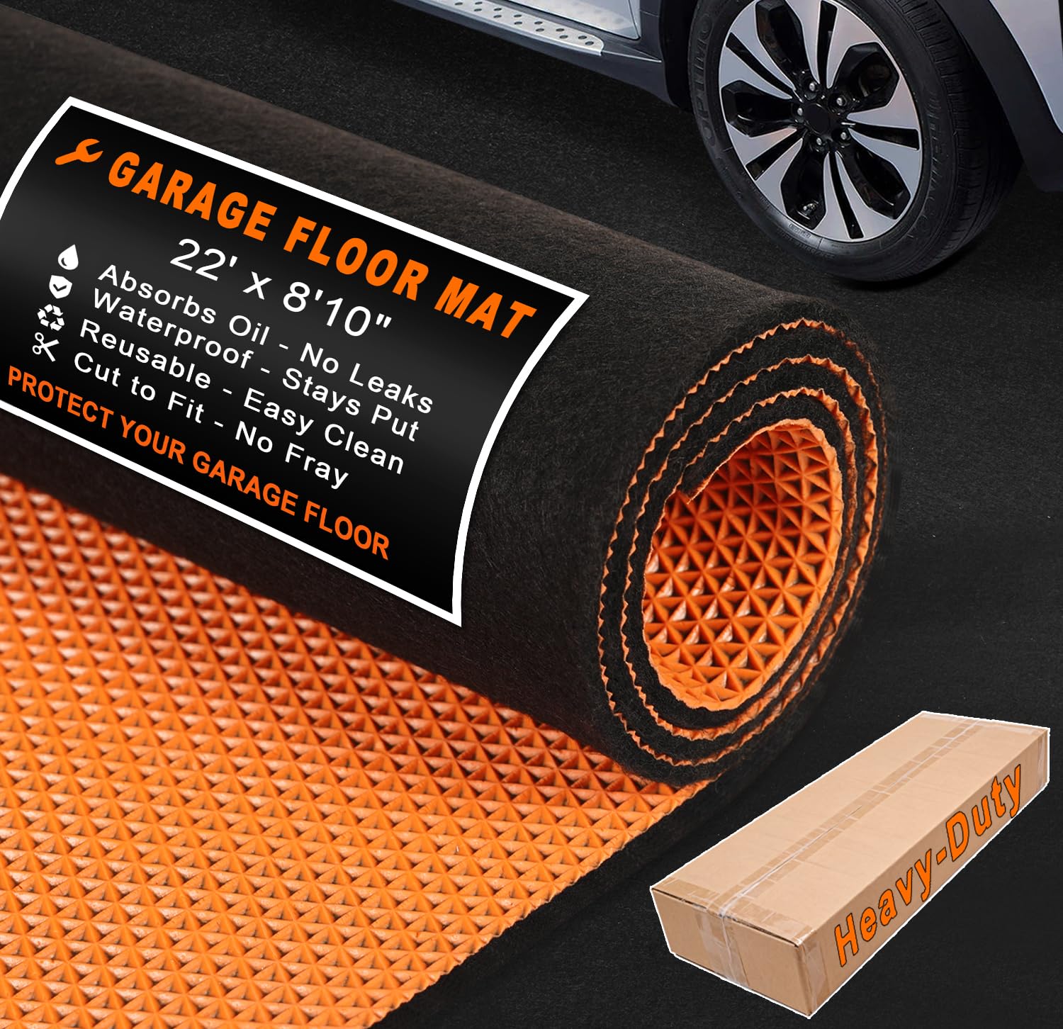 Golener Oil Spill Mat - Garage Floor Mat, Absorbent Oil Pad, Premium Maintenance Mat, Waterproof, Contain Liquid, Protect Floor from Spill & Stain, Reusable, Washable, Durable, 29”x36”, Black/Orange