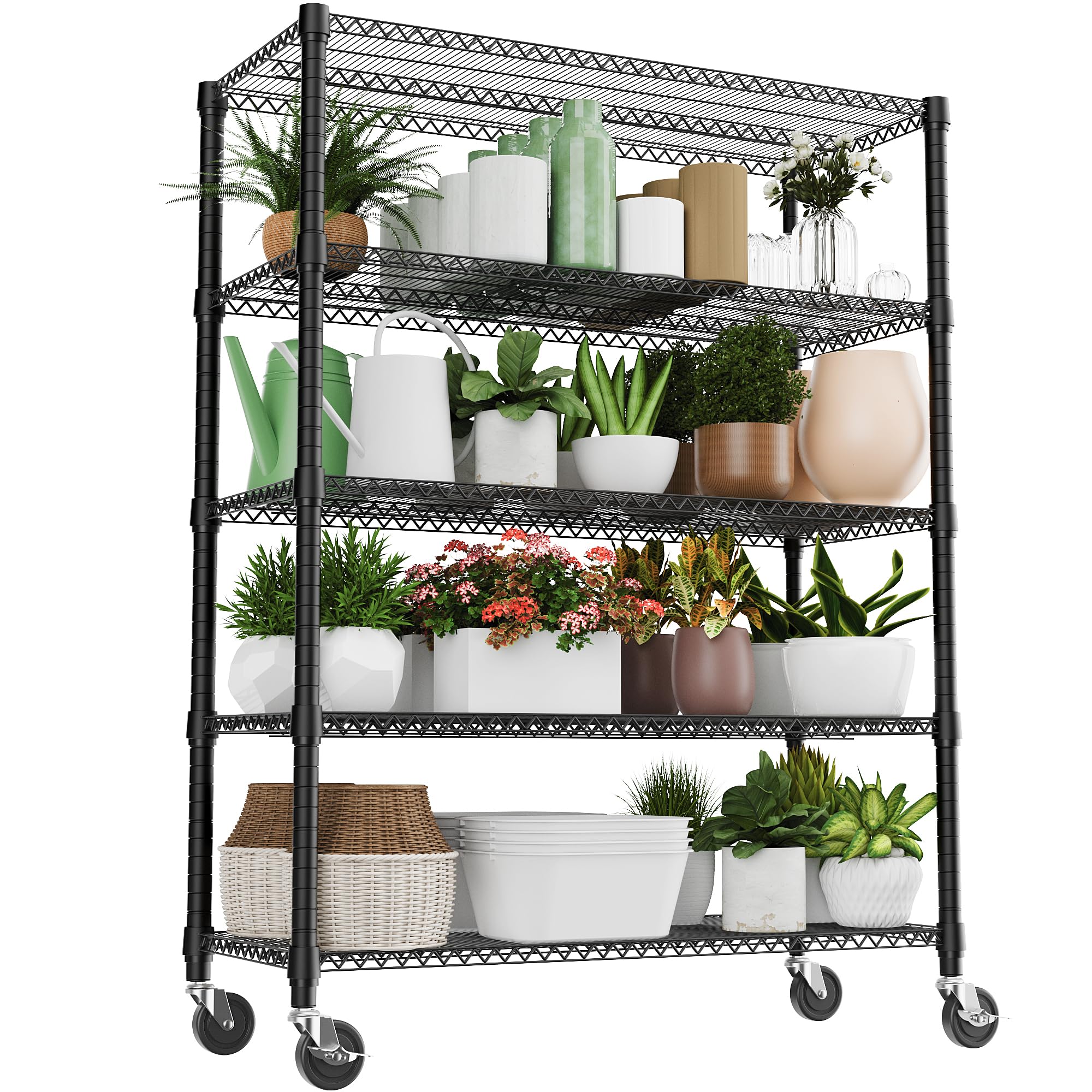 M MZG 5-Shelf Storage Shelves,Wire Shelving Heavy Duty Metal Storage Shelving Unit Adjustable Garage Shelving Rack Pantry Kitchen (Chrome, 4 Tier,15.8" D x 45.3" W x 59.4" H)