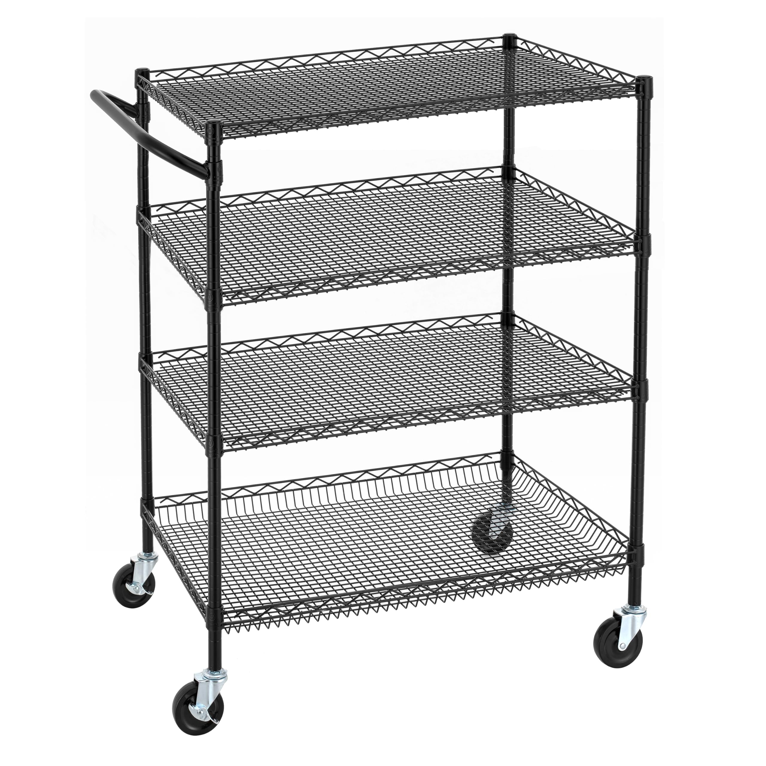 Finnhomy 3 Tier Heavy Duty Commercial Grade Utility Cart, Wire Rolling Cart with Handle Bar, Steel Service Cart with Wheels, Utility Shelf Plant Display Shelf Food Storage Trolley, NSF Listed