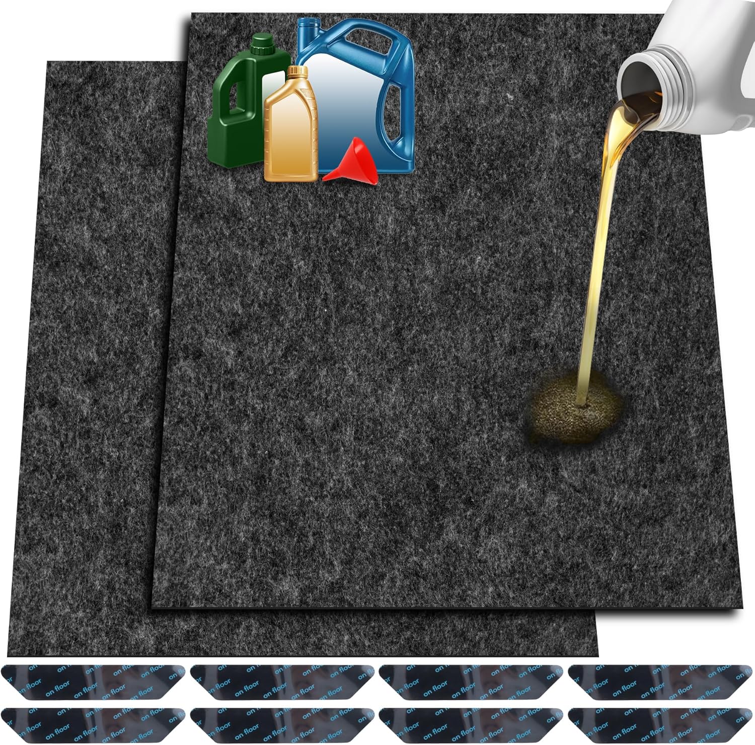 ToLanbbt 2 Pack Garage Floor Mat 60" x 36" - Oil Spill Mat for Under Car Driveway Oil Drip Pad with 8P Tapes, Waterproof Backing, Leak Absorbent, Reusable, Washable, Protect Garage Floor (Dark Gray)