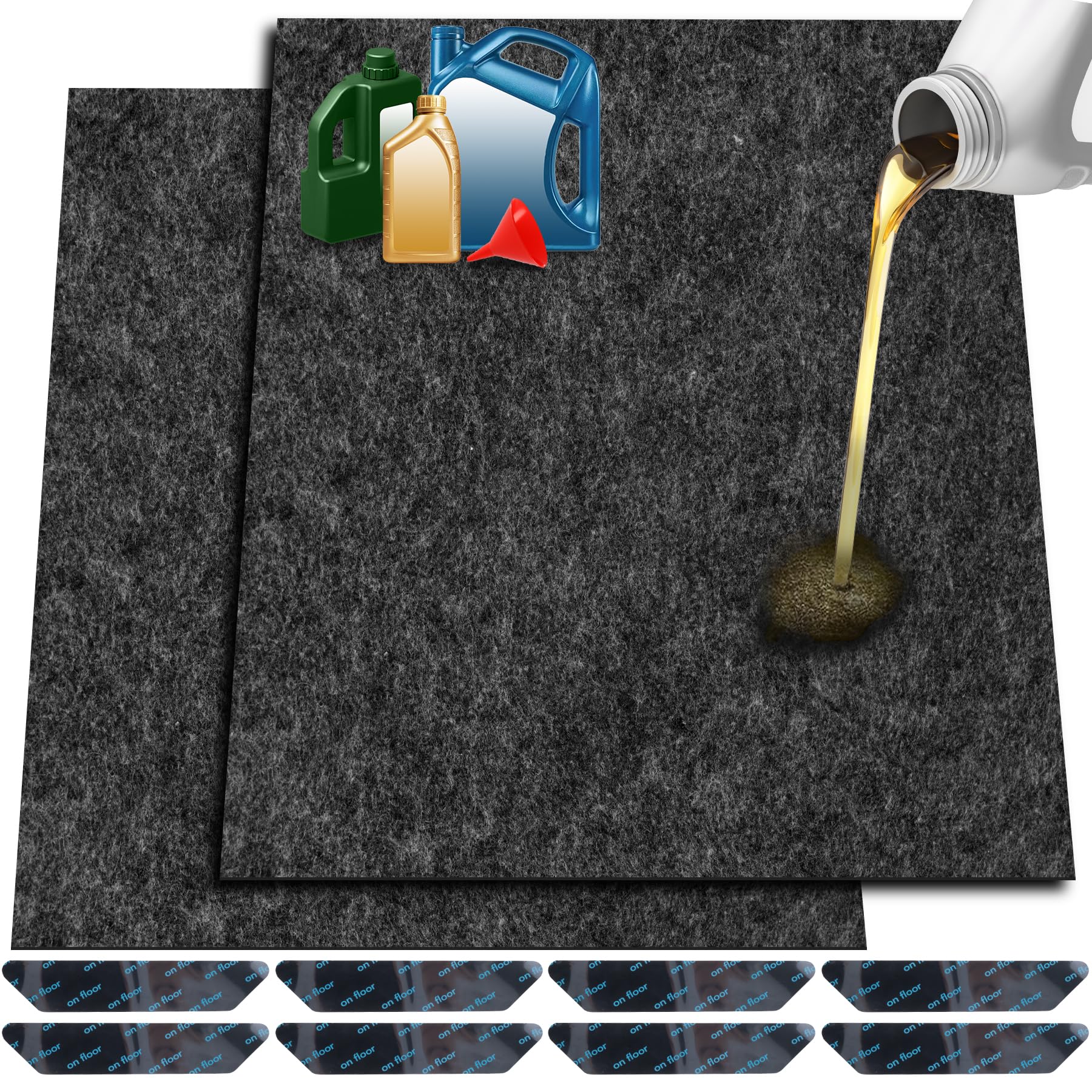 ToLanbbt 2 Pack Garage Floor Mat 60" x 36" - Oil Spill Mat for Under Car Driveway Oil Drip Pad with 8P Tapes, Waterproof Backing, Leak Absorbent, Reusable, Washable, Protect Garage Floor (Dark Gray)