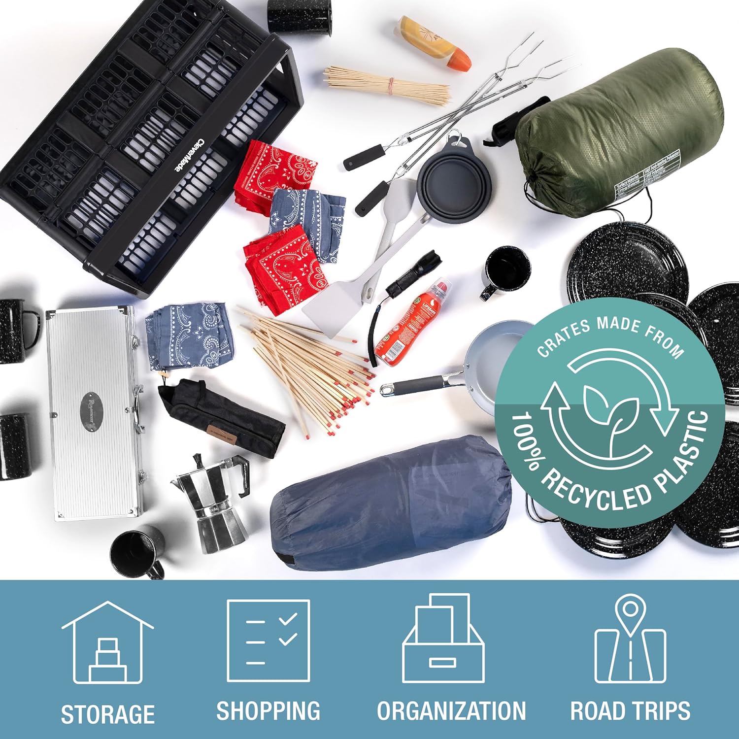 CleverMade Collapsible Utility Crate, Stone, 1PK - 32L (8 Gal) Collapsible Storage Bins, Holds 40lbs Per Bin - Plastic Stackable Grated Wall Utility Containers, CleverCrates Baskets