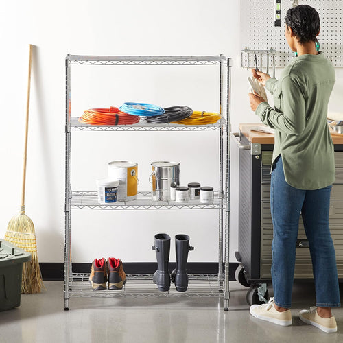 Amazon Basics 4-Shelf Adjustable Heavy Duty Steel Wire Rack Storage Shelving Unit for Kitchen, Garage, Easy Assembly, 350 lbs Per Shelf, 36" x 14" x 54", Chrome Silver